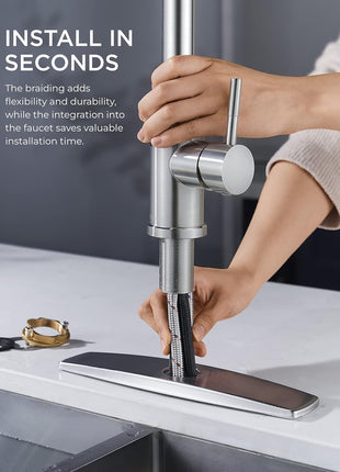 FORIOUS Kitchen Faucets with Pull Down Sprayer, Brushed Nickel, High Arc Single Handle Classic Stainless Steel Sink Faucet 1 or 3 Hole, Suitable for Farmhouse Camper Laundry Rv Bar