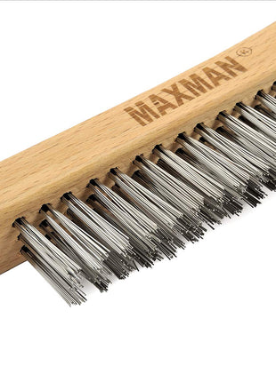 MAXMAN Wire Brush, Heavy Duty Stainless Steel Wire Brushes for Cleaning Rust, Grill Brush, Steel Brush for Paint Removal, Welding, Stiff Bristle Metal Brush with 14 inch Long Beech Handle, Large