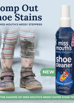 Miss Mouth's Messy Steppers Shoe Cleaner - 4oz Spray Ready To Use Sneaker Cleaner for Rubber, Canvas, Leather to Remove Dirt, Grass, Scuffs from makers of Miss Mouth's Messy Eater Stain Treater