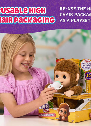 Little Live Pets My Baby Monkey Mango, 50+ Sounds and Reactions, Plush Interactive Monkey Toy Set with Accessories, Interactive Pets for Kids Ages 4+