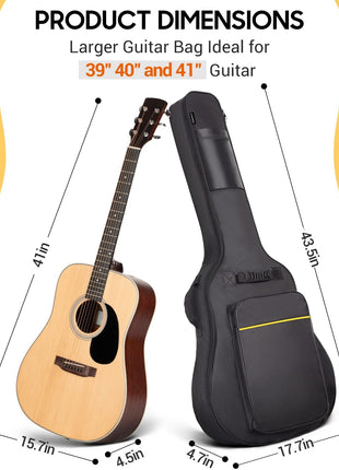 CAHAYA 41 In Acoustic Guitar Bag 0.35 In Thick Padding Water Resistent Dual Adjustable Shoulder Strap Guitar Case Gig Bag with Back Hanger Loop, Black CY0152