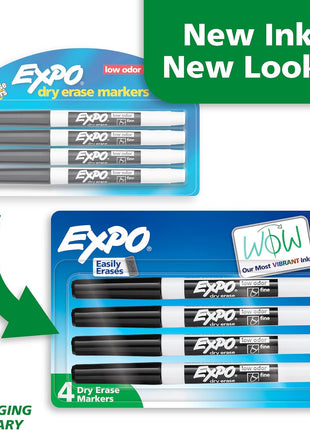 EXPO Low Odor Dry Erase Markers, Fine Tip, Black, 4 Count - Home Organization, Study Supplies