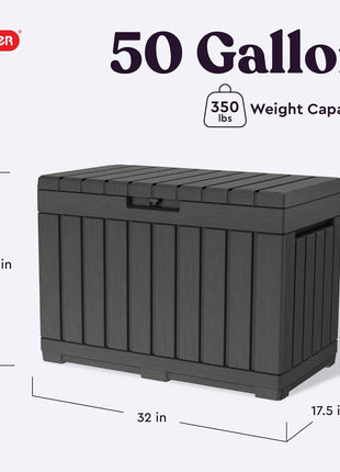 Keter Kentwood 50 Gallon Resin Deck Box-Organization and Storage for Patio Cushions, Throw Pillows and Garden Tools, Dark Grey