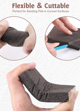 8PCS Sanding Sponge, Sanding Blocks of 60/80/120/220 Assorted Grits, Flexible & Reusable, Sandpaper Block for Wood Drywall Metal, Hand Sand Block for Wet or Dry Sanding, Flat or Curved Surfaces