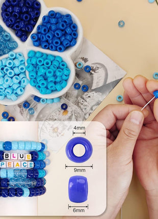 MIIIM 1000PCS 6x9mm Pony Beads Bulk, 5 Styles Blue Pony Beads for Bracelets Making Kit, Kandi, Hair Braids Crafts for Jewelry Making (Blue)
