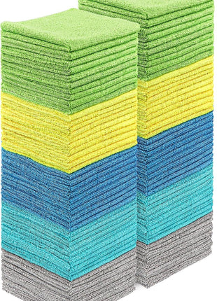 HOMEXCEL Microfiber Cleaning Cloths, 100 Pack Microfiber Towels for Cars, Lint & Scratch-Free Bulk Cleaning Rags for House, Kitchen, Car and Shop, Multicolor Absorbent Cleaning Towels 11.5 x 11.5 inch