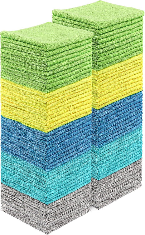 HOMEXCEL Microfiber Cleaning Cloths, 100 Pack Microfiber Towels for Cars, Lint & Scratch-Free Bulk Cleaning Rags for House, Kitchen, Car and Shop, Multicolor Absorbent Cleaning Towels 11.5 x 11.5 inch