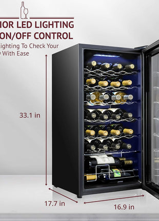 SCHMECKE 28 Bottle Compressor Wine Cooler Refrigerator w/Lock - Large Freestanding Wine Cellar - 41f-64f Digital Temperature Control Wine Fridge For Red, White, Champagne or Sparkling Wine - Black