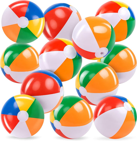 JOYIN 12-Pack 12" Beach Balls - Bulk Classic Beachball Inflatable Swimming Pool Toys for Games Adults Kids Birthday Party Supplies Combo Set, Rainbow Color Blow Up Luau Decorations Favors Gifts (12")