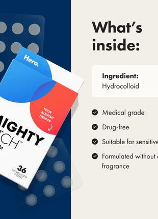 Mighty Patch Hero Cosmetics Day and Night Acne Pimple Patches, 36 Ct | 18x Original + 18x Invisible+ Patches, Absorbs Pimple Gunk in 6-8 Hours, Medical-Grade Hydrocolloid, Dermatologist-Tested