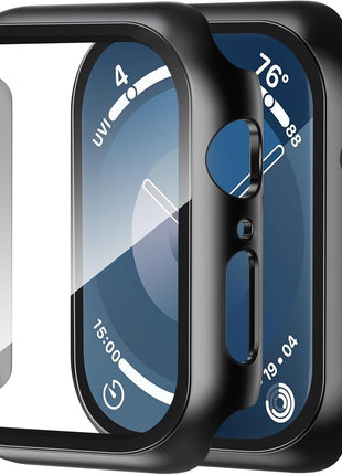 Smiling 2 Pack Case Compatible with Apple Watch SE 3 (2025)/ SE 2/ SE/Series 6/5/4 44mm with Tempered Glass Screen Protector, Hard PC Case Overall Protective Cover - Black