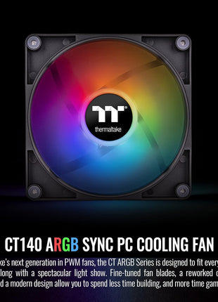 Thermaltake CT140 ARGB Sync PC Cooling Fan (2-Fan Pack), 5V Motherboard Sync, 16.8 Million Colors 9 Addressable LEDs, 140 mm Hydraulic Bearing Case/Radiator Fan, CL-F150-PL14SW-A,Black