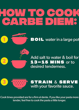 Carbe Diem!, Elbows, Lower Net Carb Pasta with Traditional Flavor & Texture, 8 grams of Protein, 55% Fewer Net Carbs & Only 110 Calories Per Serving, Pack of 3