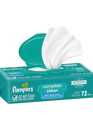 Pampers Baby Wipes, Complete Clean Baby Fresh Scented Wipe, Gently Cleans Head to Toe, 72 Total (1 Flip-Top Packs)