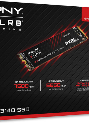 PNY XLR8 Gaming CS3140 1TB PCIe Gen4 SSD - Up to 7500/5650 MB/s, M.2 2280, 3D NAND - PS5/PC/Laptop Upgrade for Gamers, Creators, and Heavy-Duty Setups - Internal Solid-State Drive - M280CS3140-1TB-RB