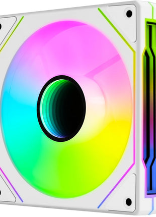 AeroCool Phantom M-3 Reverse Infinity Mirror ARGB Fan, for PC Case, 120mm, PWM 500-1800 RPM, Hydraulic Bearing, Eight Shock-Absorbing Pads, Liquid and Air Cooler, White