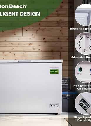 Hamilton Beach HBFRF1006 Chest Freezer-Adjustable Thermostat-Removable Vinyl Coated Wire Basket-Easy Defrost Drain-10 Cubic Feet, 10 cu ft, White (pack of 1)