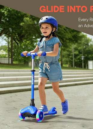 Blue Mini 3 Wheel Scooter for Kids – Lean-to-Steer with LED Light-Up Wheels, Adjustable Handlebar, Wide Anti-Slip Deck, Smooth PU Wheels, Rear Foot Brake – Toddler Scooter for Ages 2+