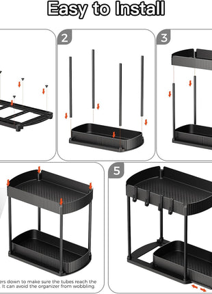 Ukeetap Multi-Purpose Pull-Out Storage Organizers, Under Sink/Cabinet Organizers and Storage for Bathroom & Kitchen, Black, 12.8 Inches, 2 Packs