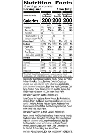 Nature Valley Protein Bars Variety Pack, Gluten Free Chewy Granola Snack Bars, 10g Protein, Peanut Butter Dark Chocolate, Salted Caramel Nut, Peanut Almond Dark Chocolate, 15 Count, 21.3 oz Box