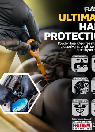 Raven Powder Free Nitrile Disposable Gloves | 7 Mil | Latex Free, Chemical + Puncture Resistant, Single Use |