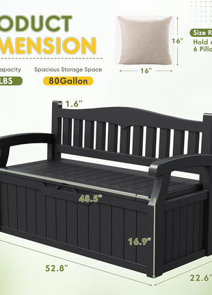 Greesum 80 Gallon Storage Bench Outdoor Deck Box with Armrest, Black | Patio Furniture,Lockable, Waterproof and UV Resistant, Suitable for Garden, Pool