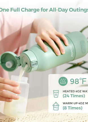 Momcozy Portable Bottle Warmer for Travel – Dual Heating Modes for Breast Milk & Water, Portable Milk Warmer with Fast Heating & Long Battery Life, 17 Ounces Large Capacity to Meet Your All-Day Needs