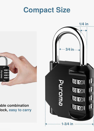 Puroma 2 Pack Combination Lock for Locker 4 Digit Outdoor Waterproof Padlock for School, Gym, Sports, Fence, Toolbox, Gate, Case, Outdoor, Hasp Storage (Black)
