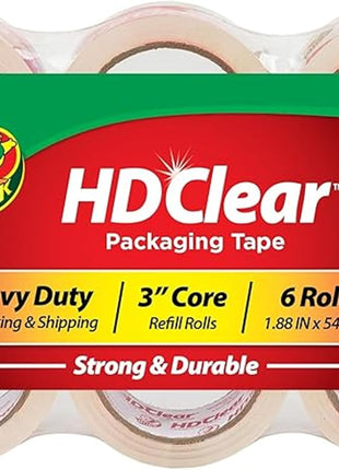Duck HD Clear Packing Tape Refills - 6 Rolls of Heavy Duty Shipping and Moving Packing Tape - Clear Strong Packaging Tape for Boxes, Packing and Moving Supplies - 1.88 In. x 54.6 Yards (441962)