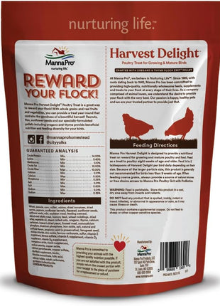 Manna Pro Harvest Delight Poultry Treat, Whole Grain & Seed Mix with Fruits & Vegetables, 14% Protein Snack for Chickens, Ducks & Mixed Flocks, 2.25 lb