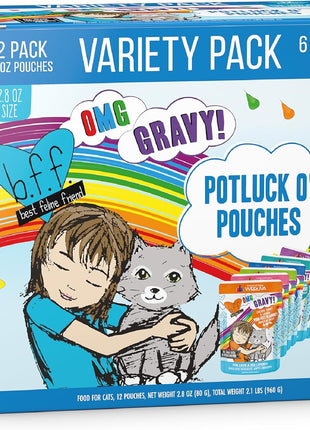 Weruva B.F.F. OMG - Best Feline Friend Oh My Gravy!, Rainbow A Gogo Variety Pack! Cat Food, 3oz Pouch (Pack of 12)