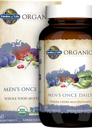 Garden of Life Once Daily Whole Food Multivitamin for Men, Organic Mens Vitamins & Minerals, Vitamin C, Zinc, Vegan, for Health & Well-Being, 60 Tablets | Organic Mens Vitamins & Minerals, Vitamin C, Zinc, Vegan, For Health & Well-Being, Whole Food