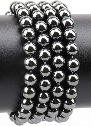 LPBeads 100PCS 8mm Natural Hematite Beads Gemstone Round Loose Beads for Jewelry Making with Crystal Stretch Cord