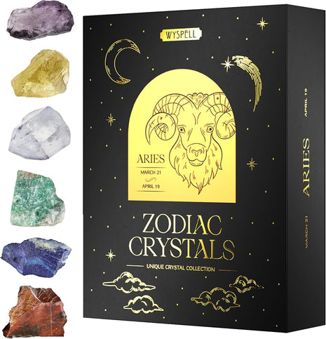 Wyspell Aries Crystal Set - 6 Raw Aries Healing Stones - Zodiac Gifts