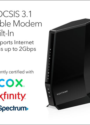 NETGEAR Nighthawk Modem Router Combo (CAX30) DOCSIS 3.1 Cable Modem and WiFi 6 Router - AX2700 2.7 Gbps - Compatible with Xfinity, Spectrum, Cox, and More - Gigabit Wireless Internet