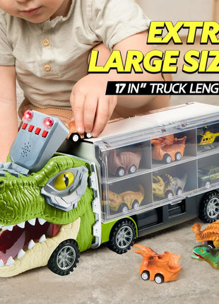 JOYIN 13 in 1 Dinosaur Toys for Kids 3-5, Transport Dinosaur Carrier Truck with 12 Pull Back Cars, Toddler Toys 3-4, Birthday Gifts for 3 4 5+ Year Old Boys