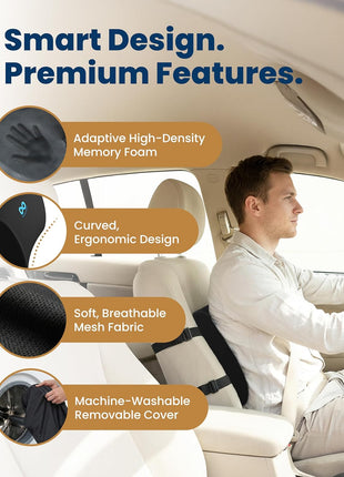 Everlasting Comfort Lumbar Support Pillow for Office Chair - Memory Foam Back Cushion for Car Seat - Promotes Better Posture, Back Pain Relief - Ideal Gaming and Desk Chairs Work and Home Essentials