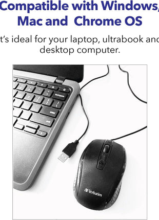Verbatim Wired USB Computer Mouse - Corded USB Mouse for Laptops and PCs - Right or Left Hand Use, Silver 99741