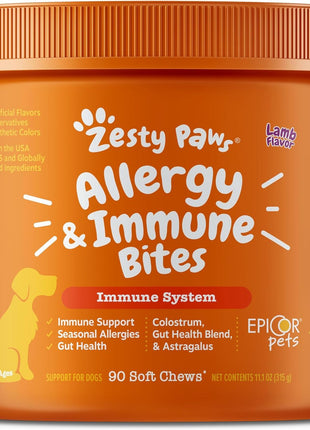 Zesty Paws Dog Allergy Relief- Dog Itching Skin Relief- Dog Probiotics for Itchy Skin and Itchy Ears- Dog Allergy Paw Relief- Dog Allergy Chews- Dog Itch Relief - Dog Skin Allergy Relief - Lamb - 90ct