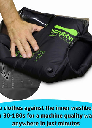 Scrubba Wash Bag Patented Washboard-in-a-BagTM 5 oz Travel Clothes Washer | Pack Light, Wash Anywhere Fast, Internal Washboard, Machine-Quality Wash, No Electricity, Camping, Backpacking, RV, Cruises