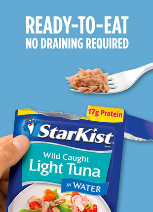 StarKist Chunk Light Tuna in Water, 2.6 oz Pouch (10 Pack) Ready to Eat Wild Caught Tuna, 17g Protein, 70 Calories Per Serving, Gluten Free, Soy Free, Kosher, Perfect for Salads, Keto Meals and Snacks