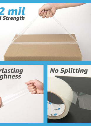 Art3d 6 Rolls Carton Sealing Tape Heavy Duty, Clear Packing Tape, 1.88 inch x 55 yds, 2 mil Thick