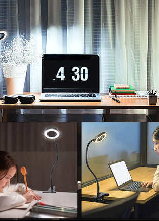 Woputne Desk Lamp Clip Light, 10 Dimmable Brightness 3 Light Modes Reading Light, Clamp Bedside Lamp for Painting, Craft, Study (Black)