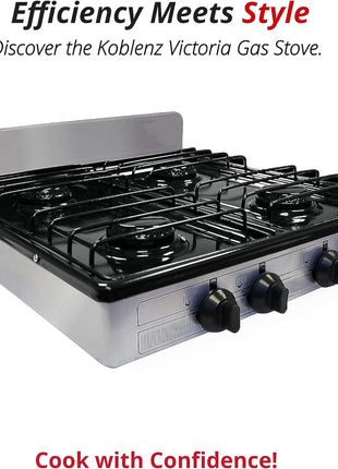 Koblenz PSK-400S 4 Portable Porcelain Cover and Four 16, Silver, Stainless | 000 BTU Burners, Stainless Steel Stove for Propane Gas, Silver, For Home and Kitchen, Sleek Modern Design, Quality Build