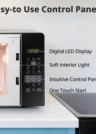 COMFEE' Countertop Microwave Oven, 0.7 Cu.Ft, 700W, Black, ECO Mode | Sound On/Off, One-Touch Buttons, Child Safety Lock, for Dorm, Apartment, Office