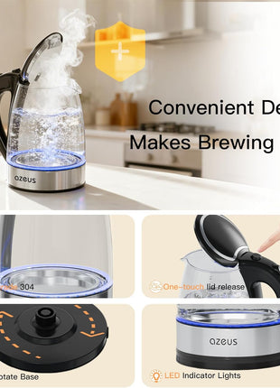 AZEUS Electric Kettle 1500W Tea Kettle, 1.8L Large Capacity with Auto Shut-Off and Boil-Dry Protection, BPA-Free