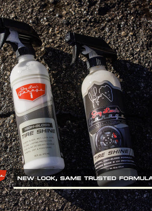 Jay Leno's Garage Tire Shine Delivers long-lasting High Gloss with a Deep Black Wet Look Glow. This Tire Dressing Spray and Car Tire Shine Work as Auto Detailing Care for Wheels and Tires – 16 oz.