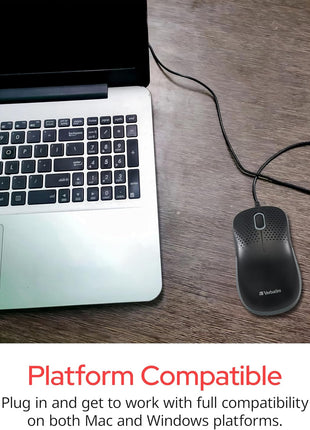 Verbatim USB Silent Corded Optical Mouse - Computer Wired Noiseless and Silent Click Mouse for Mac and PC - Black