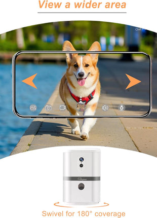 Petalk AI II Dog Camera with Auto Treat Dispenser, No Subscription Fee, 1080p HD, 180° Full-Room View 2-Way Audio, Night Vision, 2.4GHz WiFi Only
