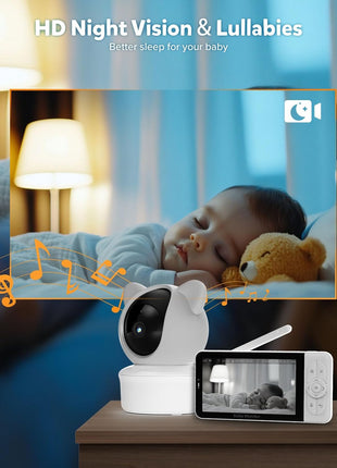 iFamily WiFi Baby Monitor with App – Smartphone Baby Monitor with 5inch HD Monitor & 2K Camera, Night Vision, 2-Way Talk, Motion Tracking&Alerts, Temp Sensor, Lullabies,Secure WiFi Lock